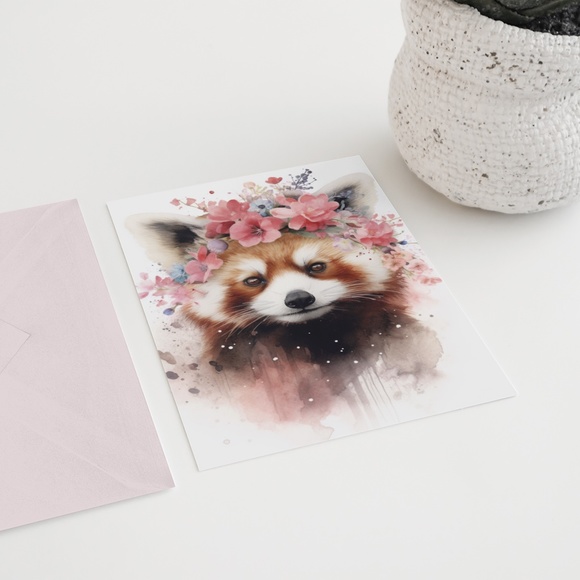 Cute Floral Red Panda Watercolor Wall Art Illustration Print Poster Unframed - Picture 6 of 7